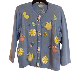 Jack B. Quick Vintage Blue 3D Easter Womens Sweater Size M